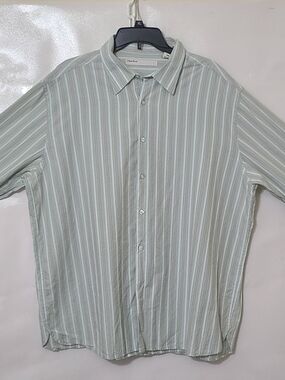 Perry Ellis Men's Mint and White Striped‎ Long Sleeve Button-Down Shirt Size XXL